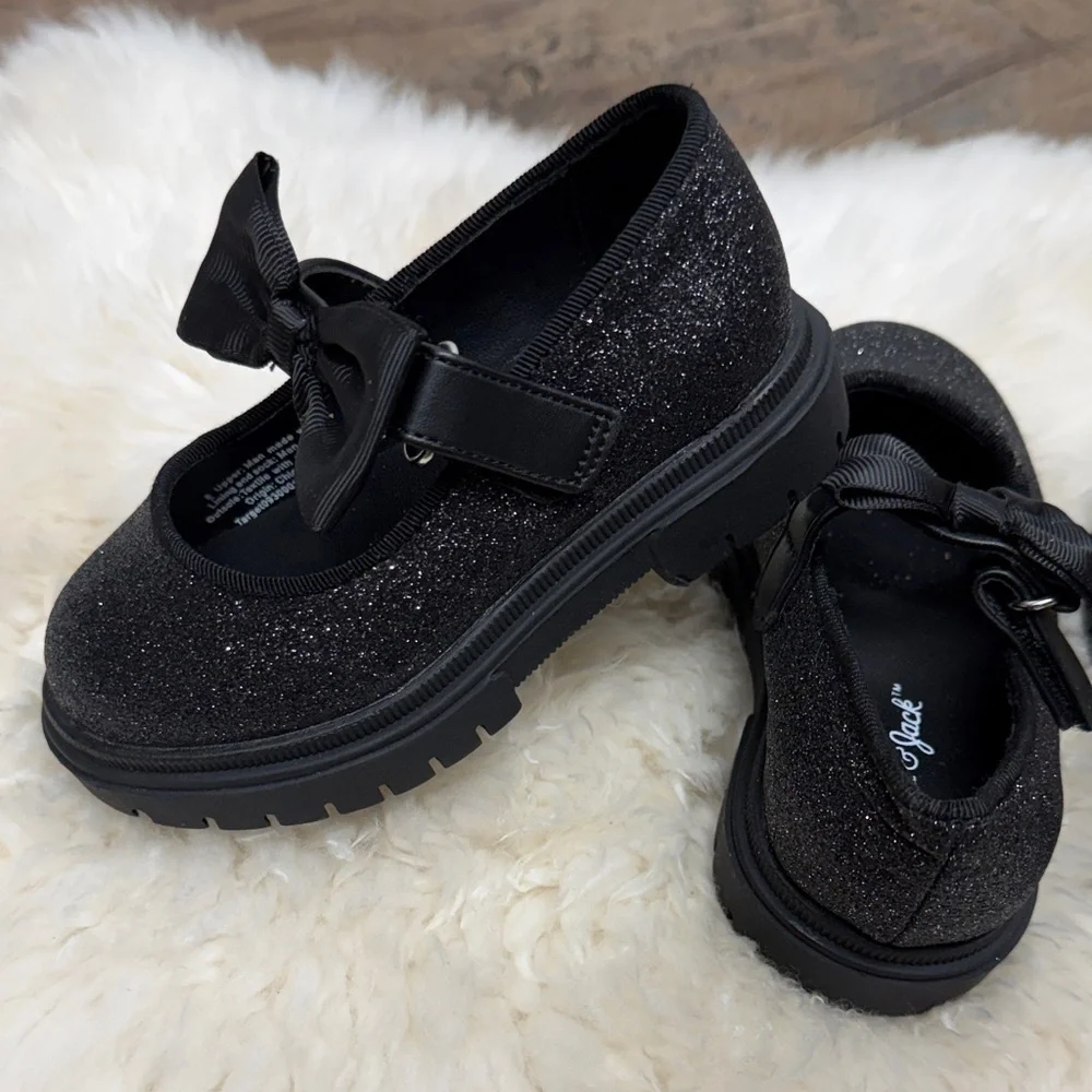 BUNDLE Cat & Jack Girls Glitter Mary Janes - Black & Gold size 6